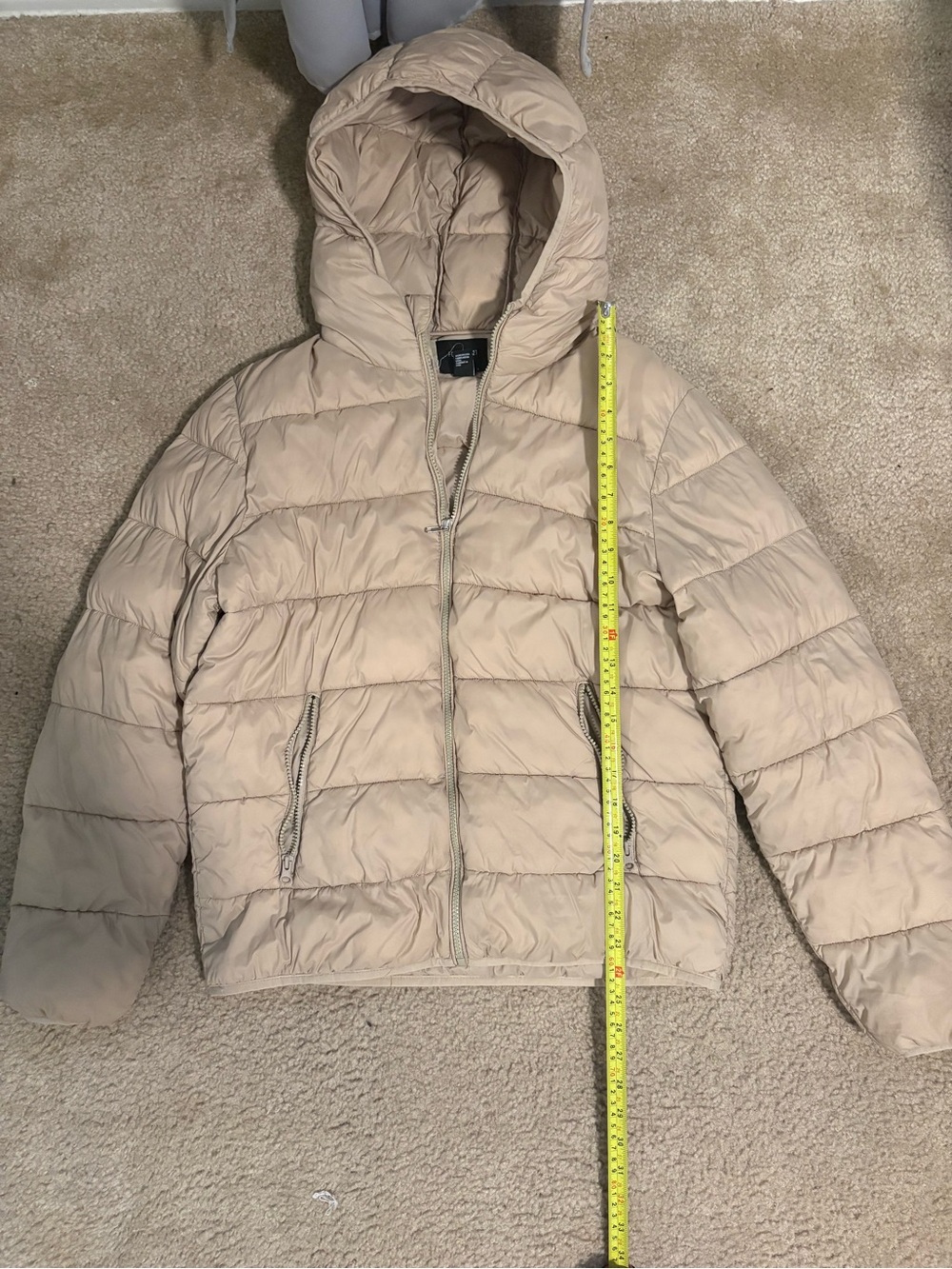 Forever 21 Women's Hooded Puffer Jacket in Beige